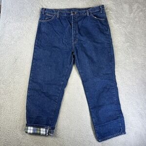 Dickies Jeans Mens 42x30 Blue Denim‎ Pants Flannel Lined Relaxed Straight Work